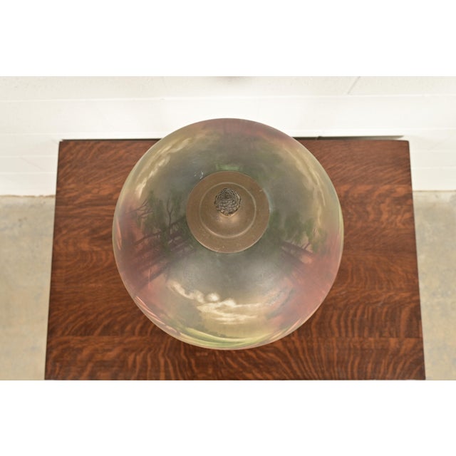 Metal Antique Arts & Crafts Table Lamp With Painted Glass Landscape Scene Shade, Circa 1920s For Sale - Image 7 of 16