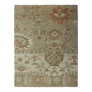 Rug & Kilim’s Oushak Style Rug in Beige and Green With Floral Patterns For Sale
