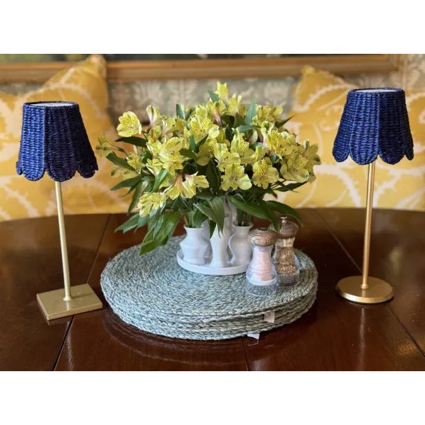 English Seagrass Shade Cover (Scalloped in Blue) For Sale - Image 3 of 5