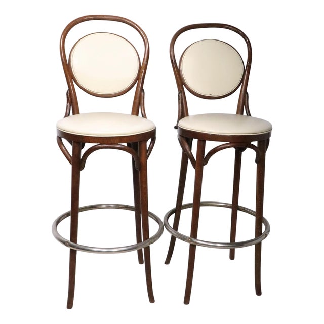 Pr. Bar Height Bentwood Stools by L & B Products Corp. After Thonet C 1981 For Sale