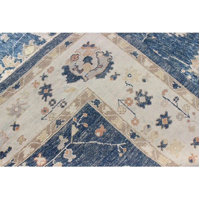 Turkish Oushak Rug in Blue Background by Keivan Woven Arts 10'5 X 13'4 For Sale - Image 9 of 9
