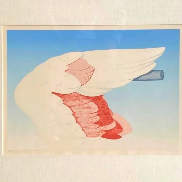 Vintage Boho Signed Original 1972 Lithograph of Flamingo Wing For Sale - Image 11 of 12