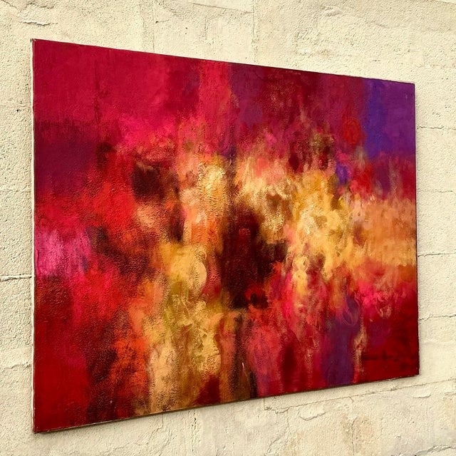 Vintage Boho Original Abstract Oil Painting on Canvas For Sale - Image 4 of 10