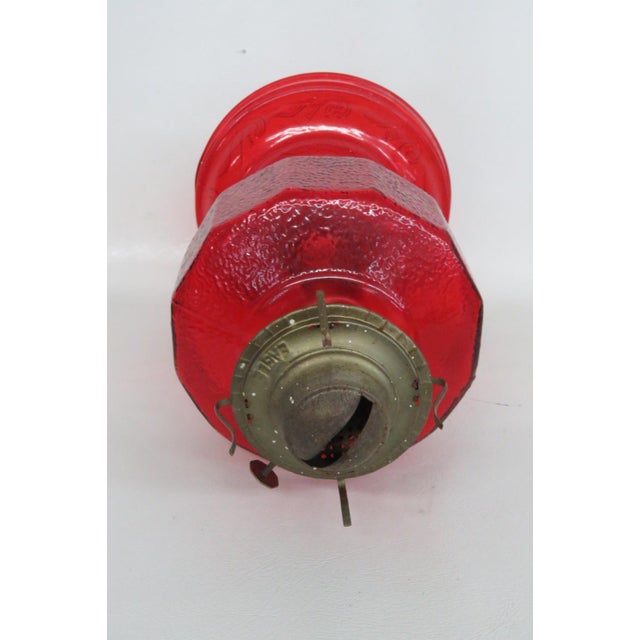 Pa Risdon Usa Large Homesteader Oil Lamp Red Glass With Brass Eagle Burner 4887b For Sale - Image 13 of 15