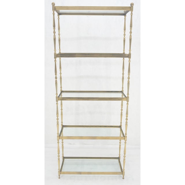 Turned Heavy Solid Brass & Glass Shelve Ball Finials Italian Decorative Etagere