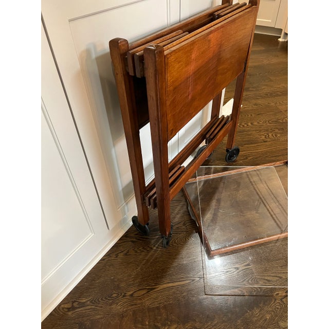1910s English Bar Cart Walnut Wood Butler Serving Tea Trolley Folding Pat Pending For Sale - Image 12 of 13