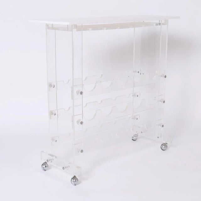 Mid Century Acrylic or Lucite Bar Cart Wine Rack For Sale - Image 4 of 10