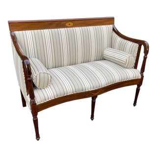 Antique Sheraton Style Sofa Settee W Scalamandre Stripe For Sale