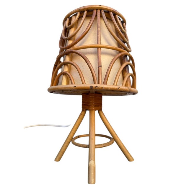 Louis Sognot Mid-Century French Rattan and Wicker Table Lamps attributed to Louis Sognot, 1960s, Set of 3 For Sale - Image 4 of 13