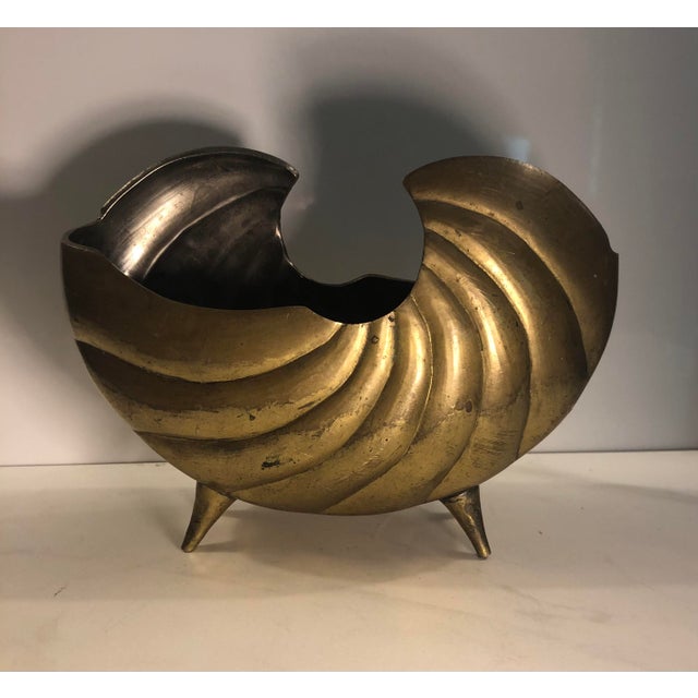 1970s Brass Sea Shell Nautilus Planter For Sale - Image 4 of 7