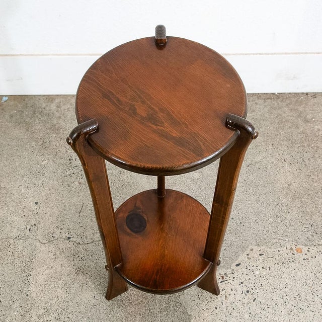 Mid-Century Modern Antique Pedestal Plant Stand Torchere Solid Wood Side Table Smoking Round 3 Leg For Sale - Image 3 of 10