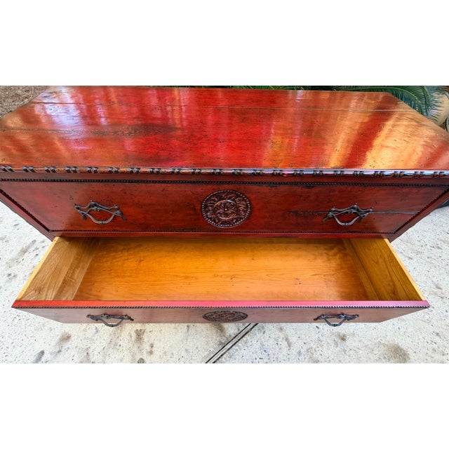 Vintage Red Lacquered Medallion 2 Drawer Commode, Chest of Drawers For Sale - Image 9 of 12