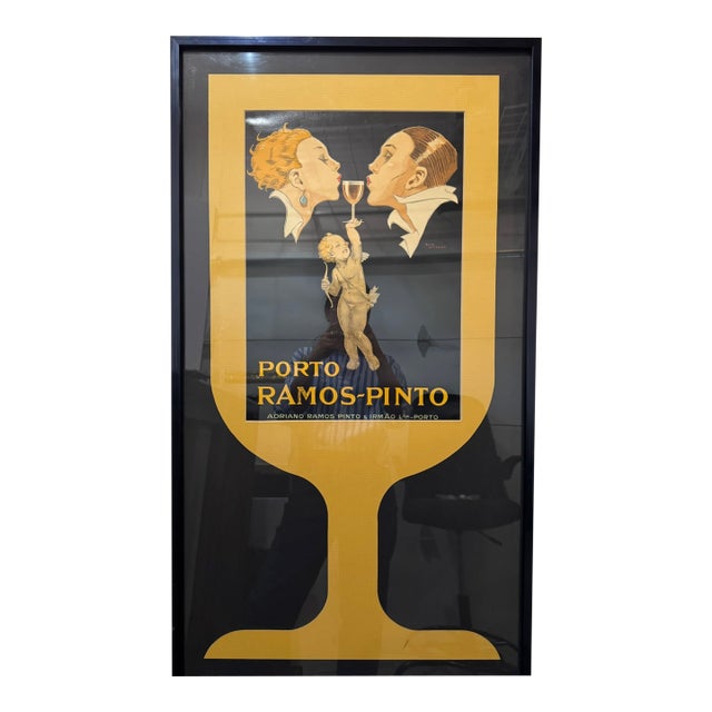 Early 20th Century René Vincent Porto Ramos-Pinto Art Deco Port Wine Advertising Poster Framed For Sale