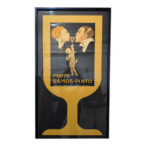 Early 20th Century René Vincent Porto Ramos-Pinto Art Deco Port Wine Advertising Poster Framed