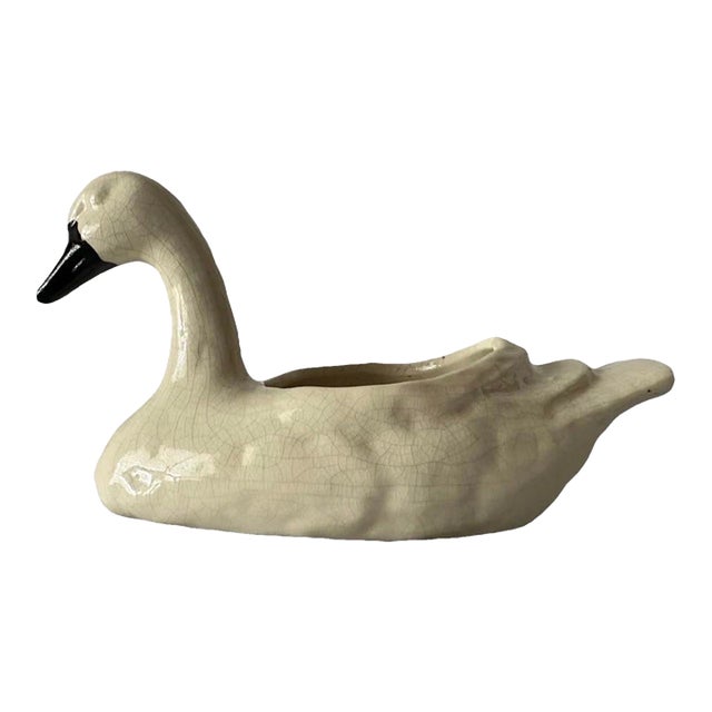 Vintage Mid 20th Century White Swan Ceramic Planter For Sale