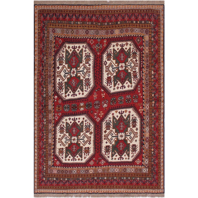 Shabby Chic Soumak Rust/Ivory Wool Rug - 6'2'' X 8'0'' For Sale - Image 10 of 10