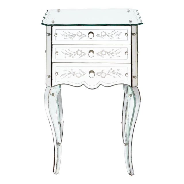 Art Deco Period French Mirrored Side Table, Engraved, Circa 1940 For Sale