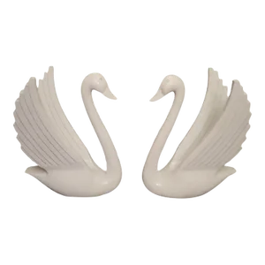 Vintage Monumental Carved Wood White Gloss Swan Form Table Base End Table- a Pair