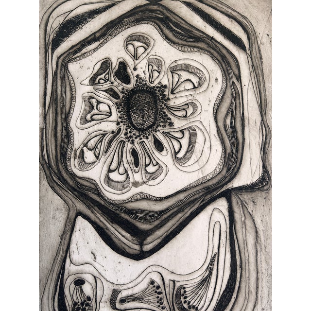 Mid-Century Modern Annette Robyns 1960s Midcentury Modern Art Print Etching Signed For Sale - Image 3 of 6