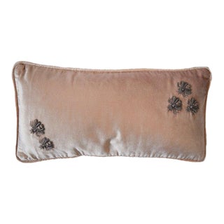 Pink Bee Embroidered Lumbar Pillow For Sale