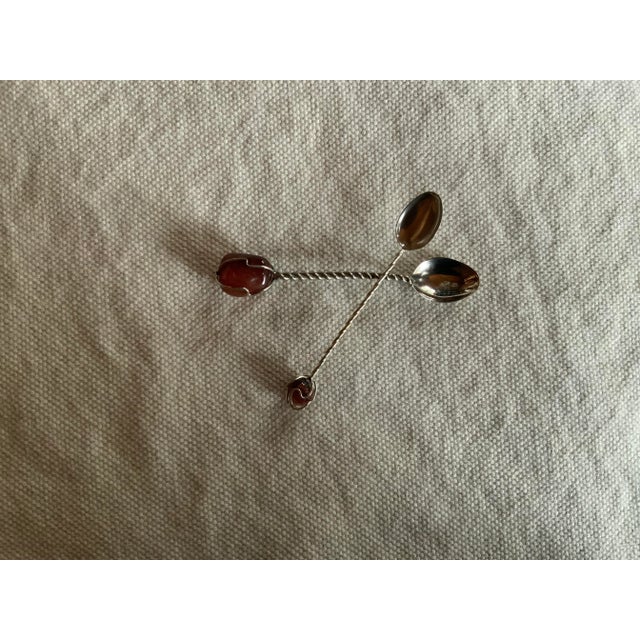 Copper Set of Four Mid-Century Sterling Silver Spoons With River Amber For Sale - Image 8 of 12