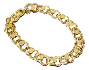 Vintage Monet Signed Gold-Tone Textured Heart Link Charm Bracelet | Mid-Century Designer Costume Jewelry