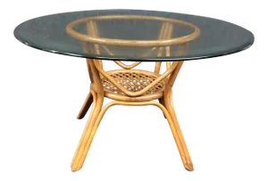 Modern Bamboo and Caned Glasstop Dining Table