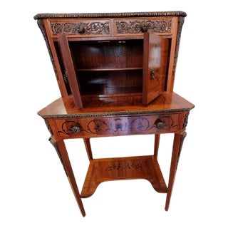 Small Empire Style Desk in Cherry with Wood Inlays and Bronze Decorations, 1890s For Sale