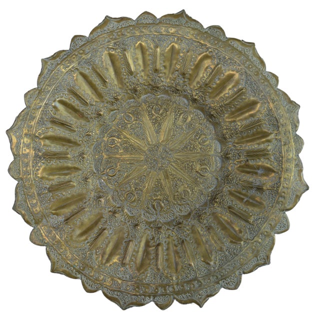 Mid 20th Century Moroccan Moorish-Patterned Engraved Brass Tray For Sale - Image 9 of 9