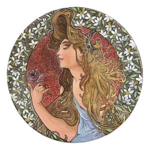 Art Nouveau Painted Terracotta Plate in the style of Alphonse Mucha, 1920s