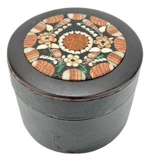 Italian Grand Tour Style, Pietra Dura & Leather Humidor or Vanity Box