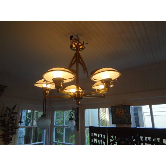 Gaetano Sciolari Italian Mid-Century Modern Stilnovo Style Brass Chandelier For Sale - Image 4 of 9