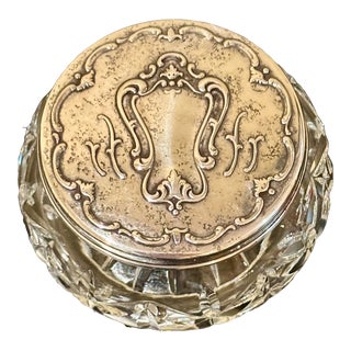 Vintage Gotham Glass Powder/Trinket Jar With Silverplate Lid For Sale