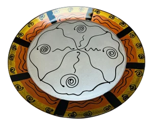 Vintage 1980’s Memphis Style Hand Painted Glass Platter by Kay Young