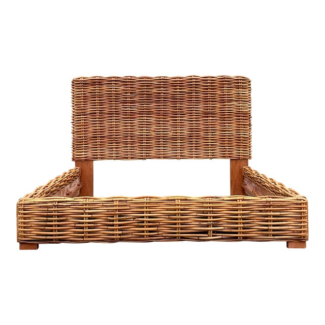 Late 20th Century Vintage Coastal Woven Rattan King Bed Frame | Chairish