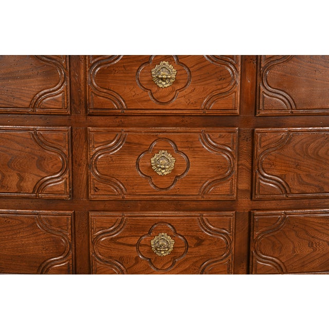 Baker Furniture French Provincial Louis XV Carved Oak Triple Dresser or Credenza For Sale - Image 10 of 18