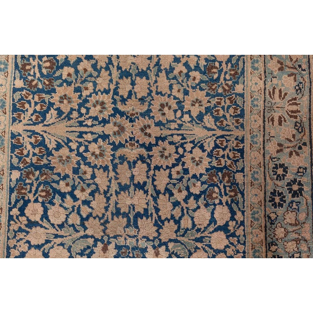 1920s Persian Kirman Indigo Blue, Beige and Brown Handwoven Wool Runner For Sale - Image 4 of 8