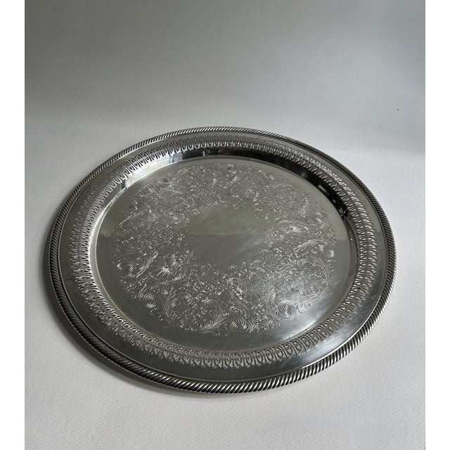 American Mid 20th Century Wm Rogers Larger Silver Plate Round Serving Tray For Sale - Image 3 of 18