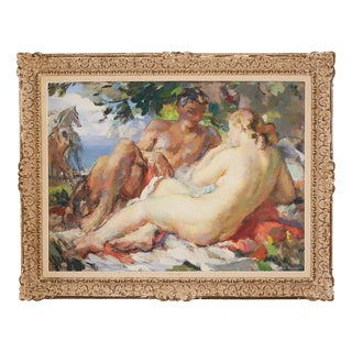 Fernand Albert Renault, Couple in Love Under the Canopy of Trees, Painting, Framed For Sale
