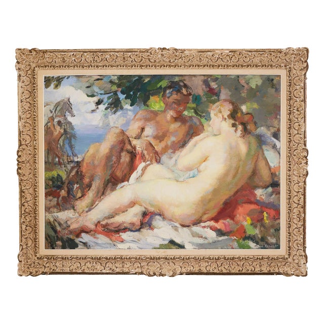 Fernand Albert Renault, Couple in Love Under the Canopy of Trees, Painting, Framed For Sale
