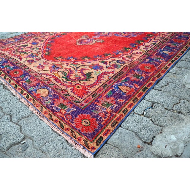 Red Vintage Wool Anatolian Turkish Rug For Sale - Image 8 of 10
