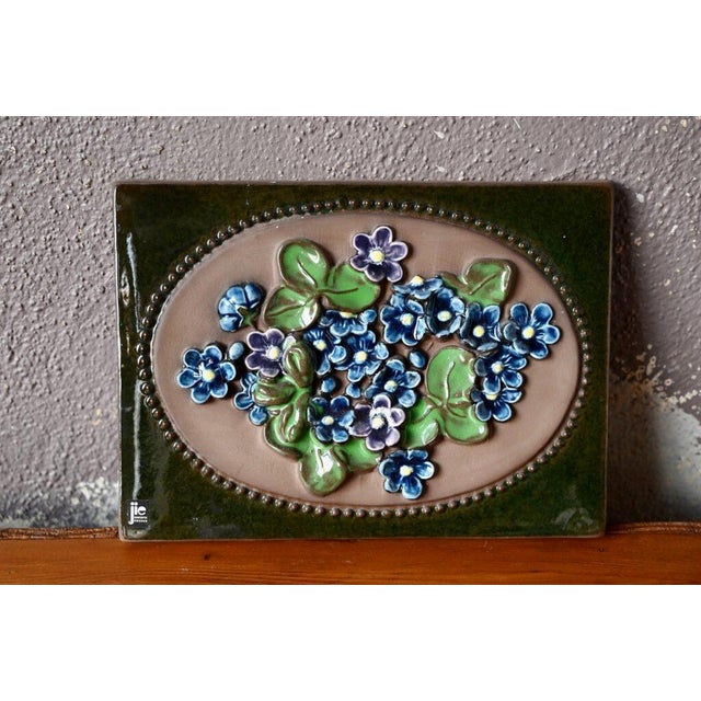 Swedish Ceramic Wall Plaque with Flowers by Jie Gantofta For Sale - Image 6 of 13