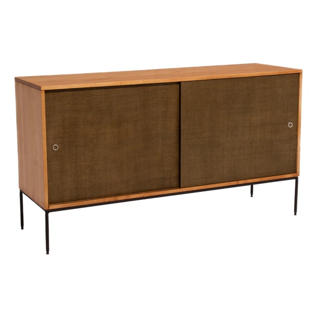 Paul McCobb Winchendon Furniture Planner Group Grasscloth Iron Base Credenza Unmarked Mid Century For Sale
