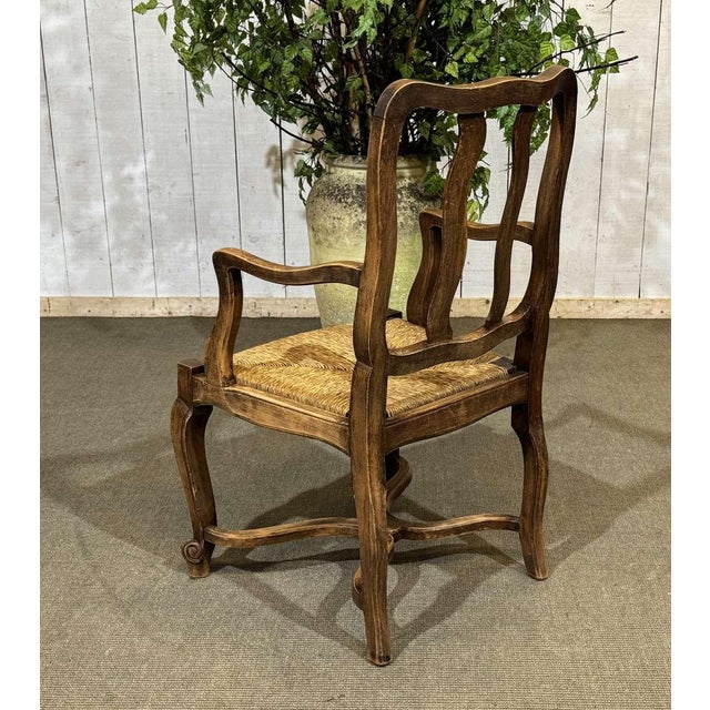Brown Louis XV Style Armchair in Beechwood with Straw Seat, 20th Century For Sale - Image 8 of 10