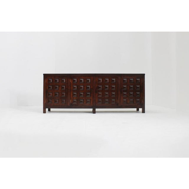 Vintage Brutalist Sideboard in Carved Wood, Spain, 1960s For Sale - Image 10 of 10