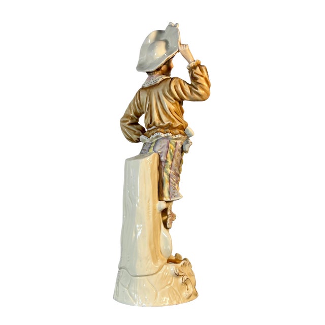 Ceramic Antique Meissen Style German Porcelain Figurine Young Man For Sale - Image 7 of 18