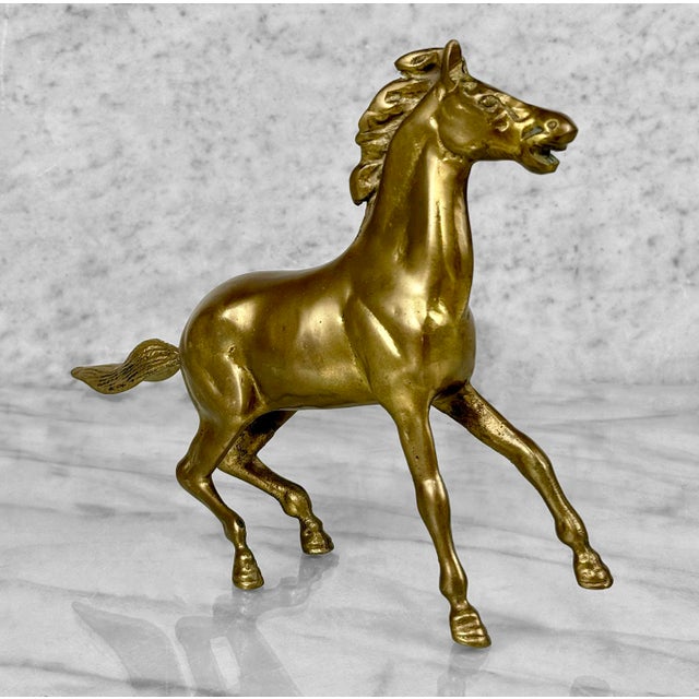 Vintage Traditional Brass Show Horse Ranch Equestrian Sculpture For Sale - Image 4 of 9