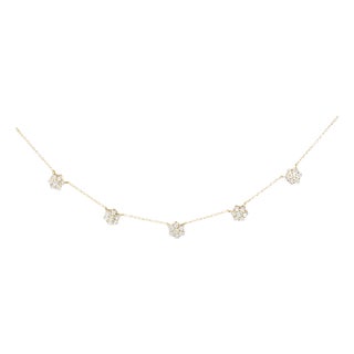 14K Yellow Gold 2.00 Cttw Diamond Cluster 18" Station Necklace (I-J Color, I1-I2 Clarity) For Sale