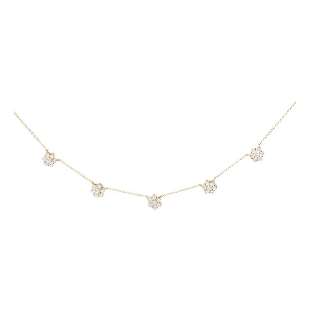 14K Yellow Gold 2.00 Cttw Diamond Cluster 18" Station Necklace (I-J Color, I1-I2 Clarity) For Sale