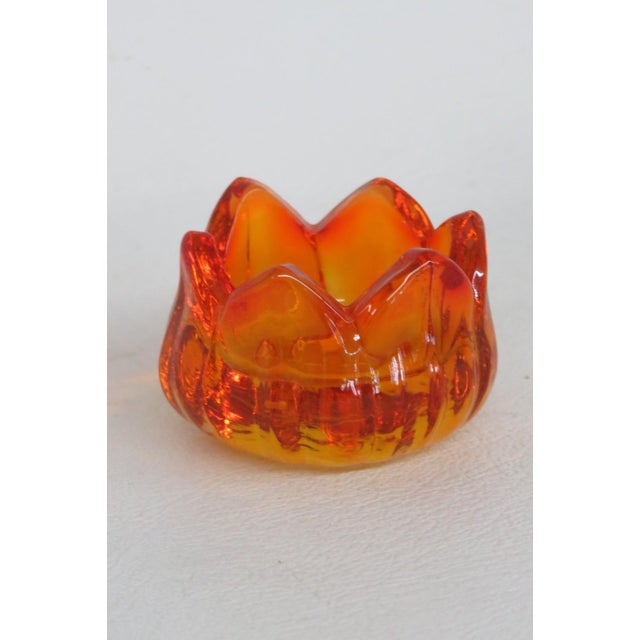 Flower Shaped Glowing Orange Glass Tealight Holder Small Petal Ring Dish 4946b For Sale - Image 9 of 13